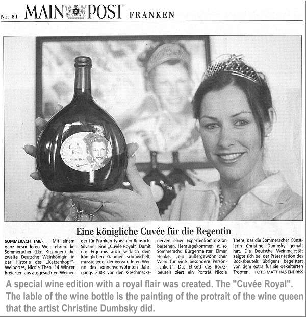 newspaper article about christine's Wine lable creation